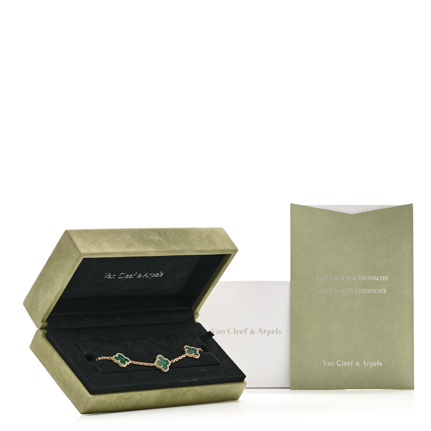 18K Yellow Gold Malachite 5 Motifs Vintage Alhambra Bracelet