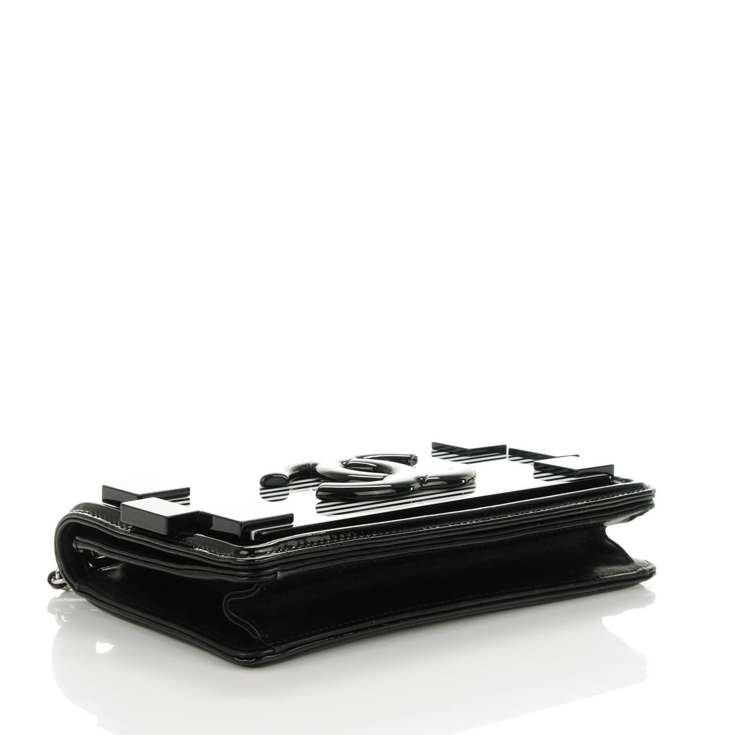 Chanel Plexiglass Patent Striped Boy Brick Flap Black White 4 of 7