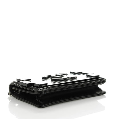 Chanel Plexiglass Patent Striped Boy Brick Flap Black White 4 of 7