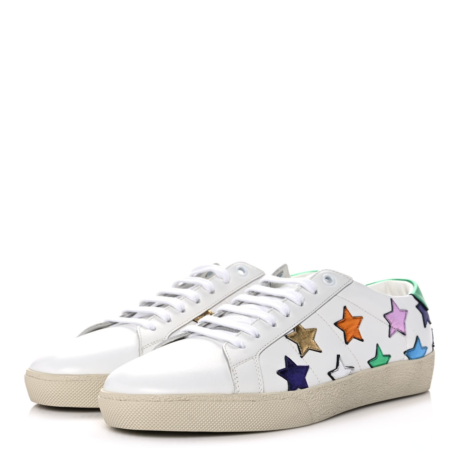 Saint Laurent Calfskin Womens Star Court Sneakers 41 Green Multicolor 3 of 8