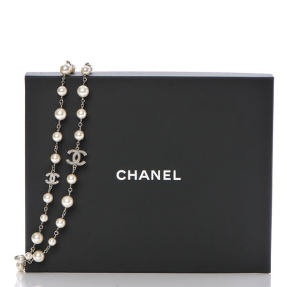 Chanel Crystal Pearl CC Long Necklace Silver 6 of 6