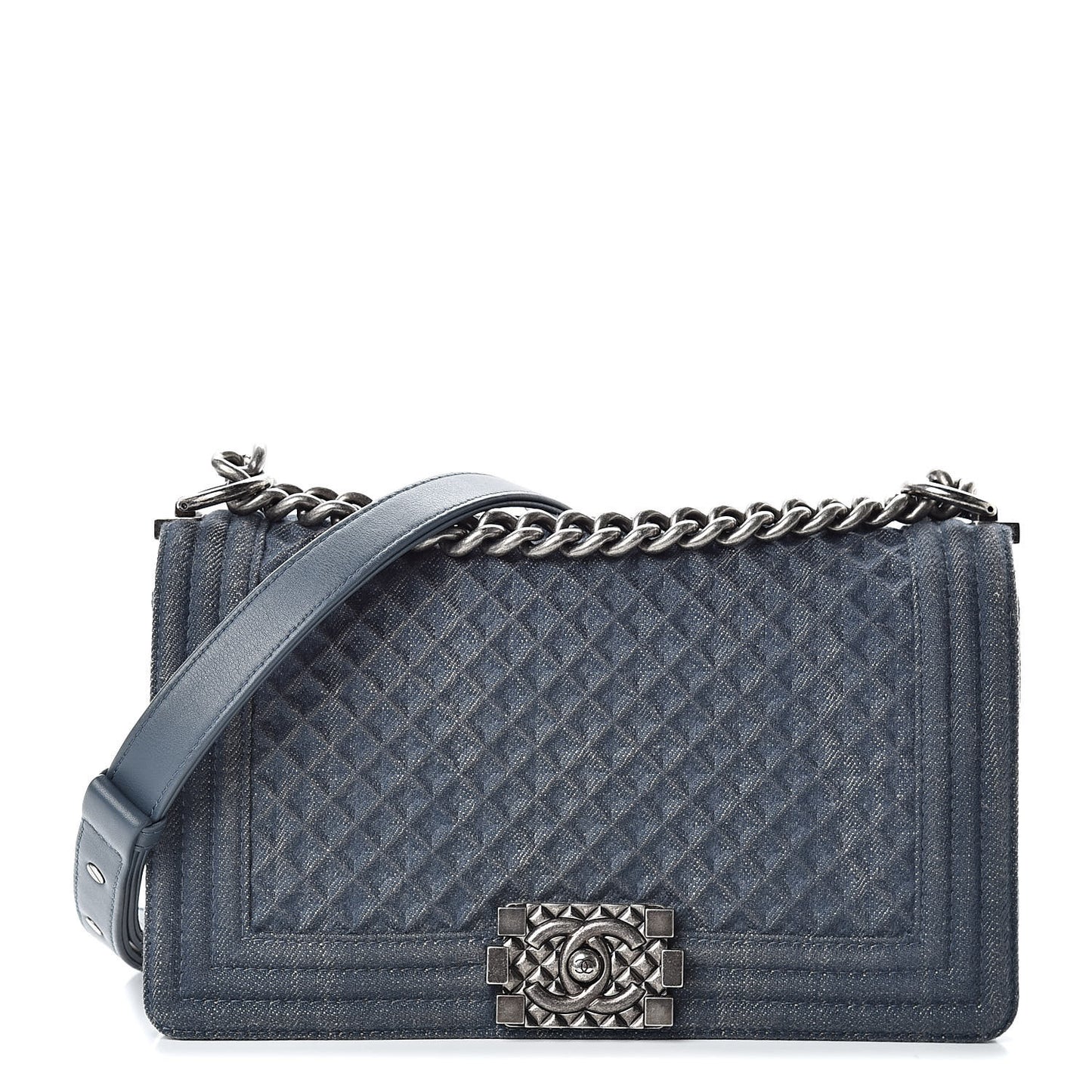 Denim Embossed Medium Boy Flap Blue
