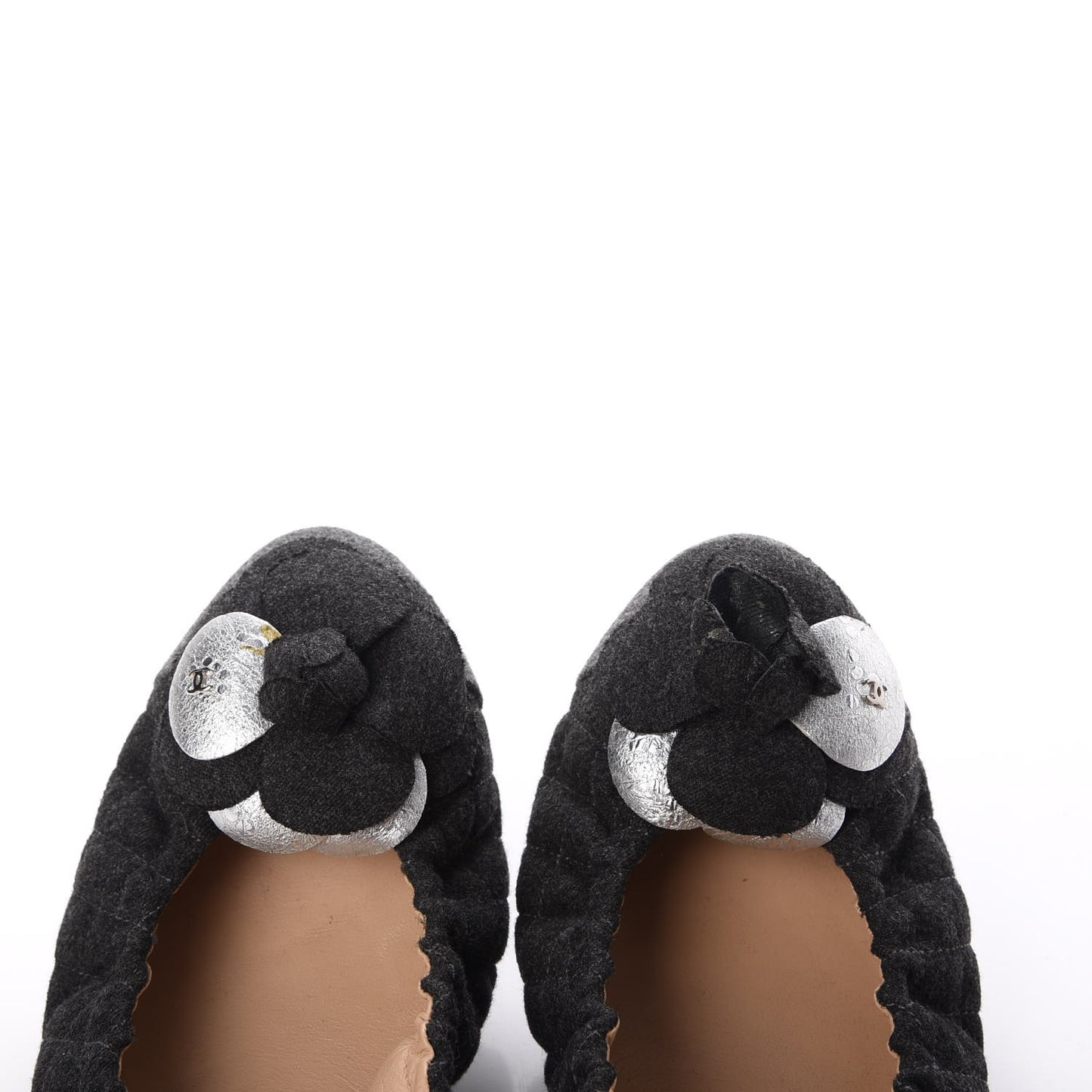 Tweed Quilted Camellia Cap Toe Ballerina Flats 40 Grey