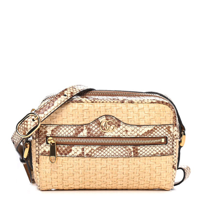 Gucci Raffia Elaphe Mini Ophidia Shoulder Bag Natural Cream Brown 1 of 4