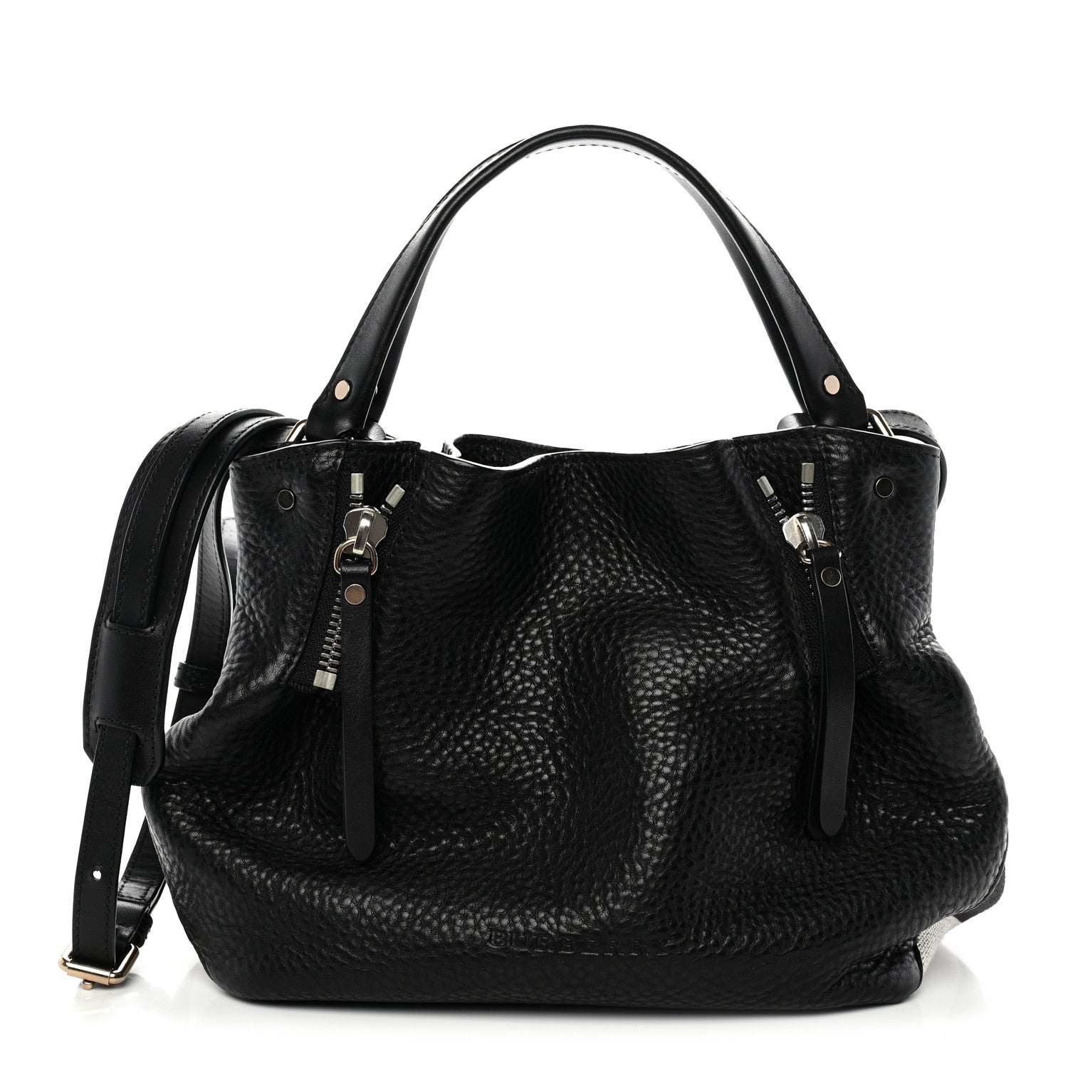 Burberry Grainy Calfskin House Check Small Maidstone Black 1 of 9
