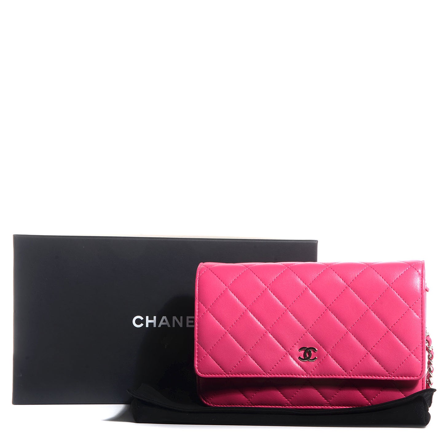 Lambskin Quilted Wallet On Chain WOC Dark Pink