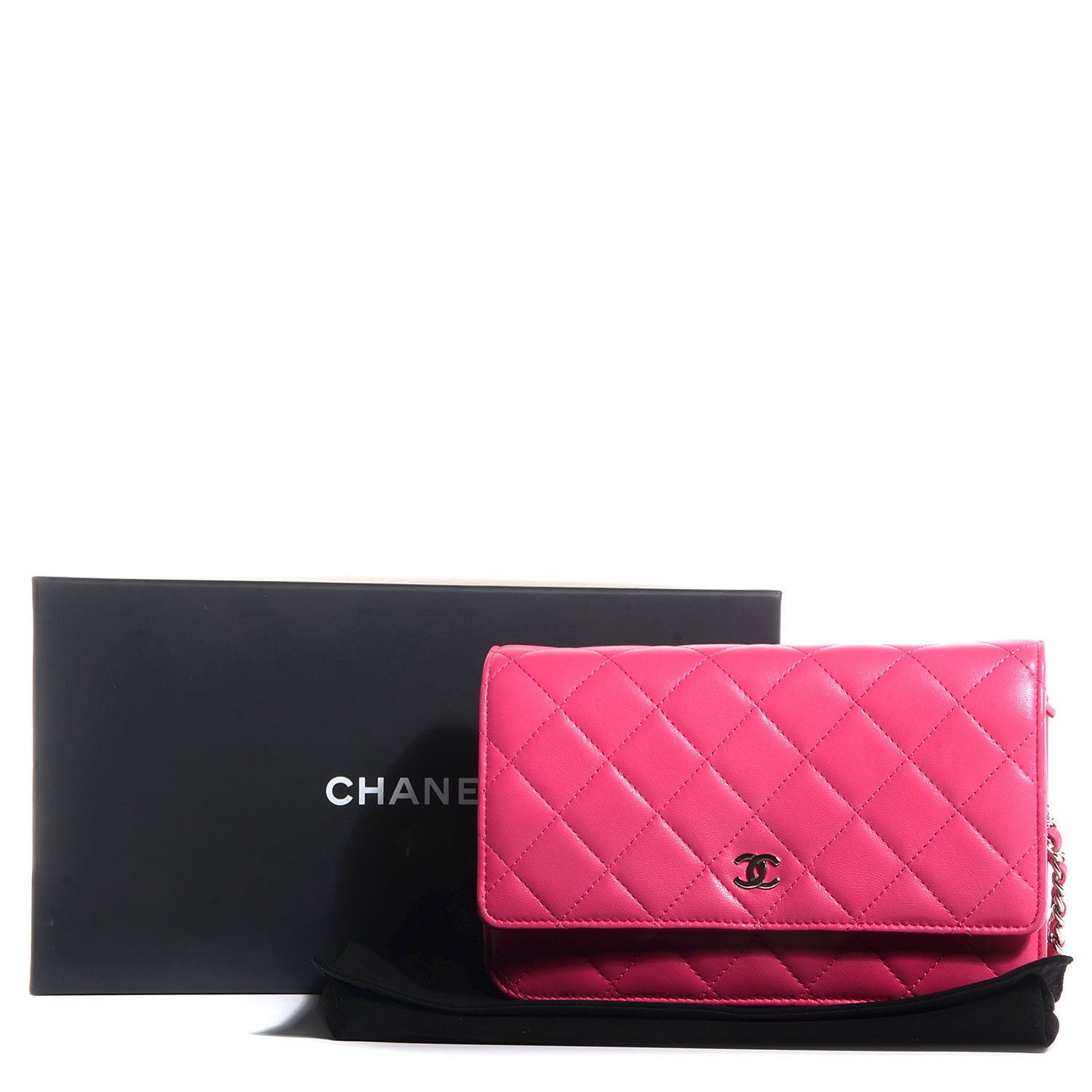 Chanel Lambskin Quilted Wallet On Chain WOC Dark Pink 9 of 9