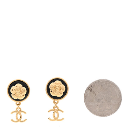 Chanel Metal Lambskin Camellia CC Drop Earrings Gold Black 2 of 5