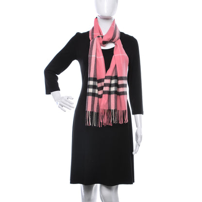 Burberry Cashmere Giant Check Icon Stripe Fringe Scarf Rose Pink 2 of 5
