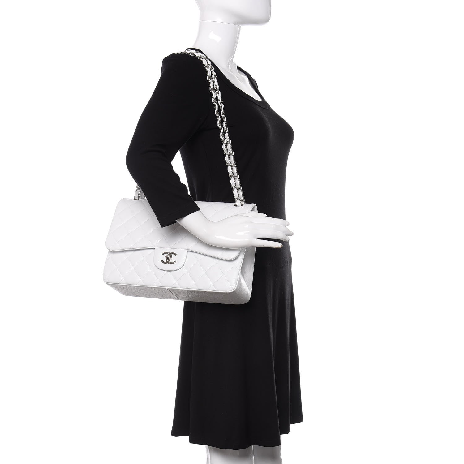 Chanel Caviar Quilted Jumbo Double Flap White 2 of 9
