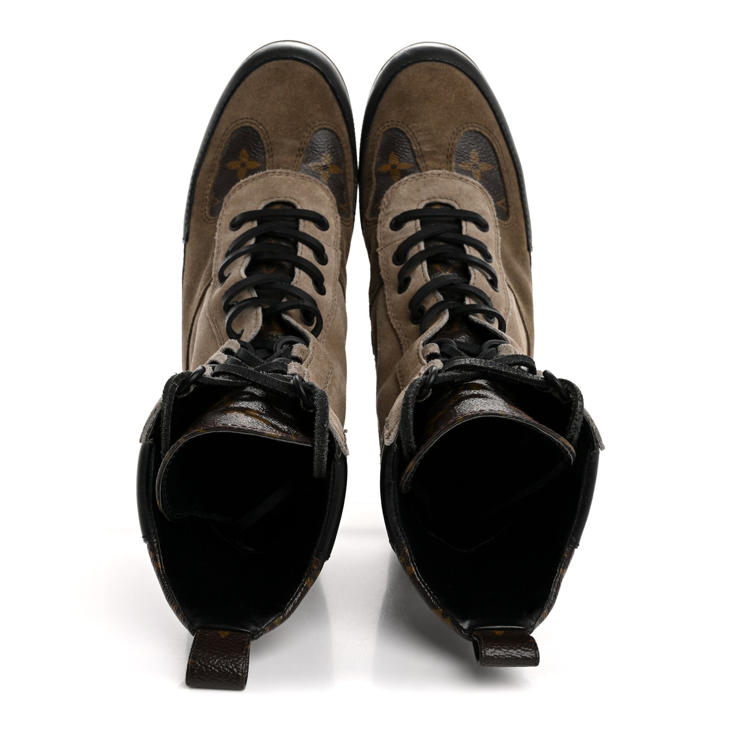 Suede Calfskin Monogram Laureate Platform Desert Boots 37.5 Taupe