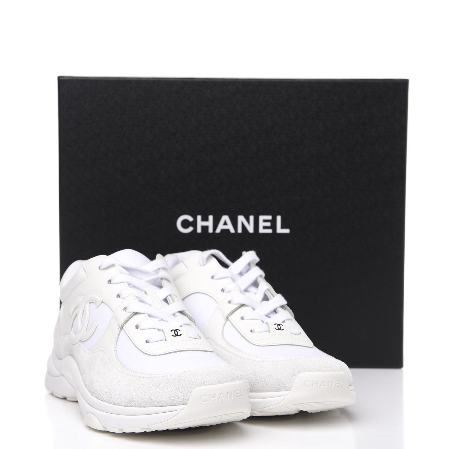 Suede Calfskin Fabric CC Sneakers 38.5 White
