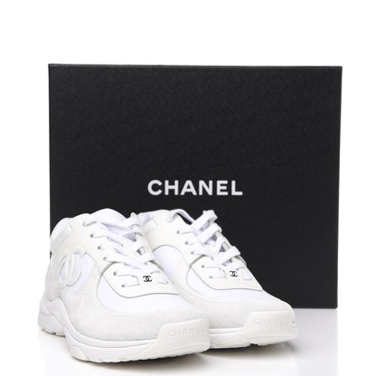 Chanel Suede Calfskin Fabric CC Sneakers 38.5 White 9 of 9