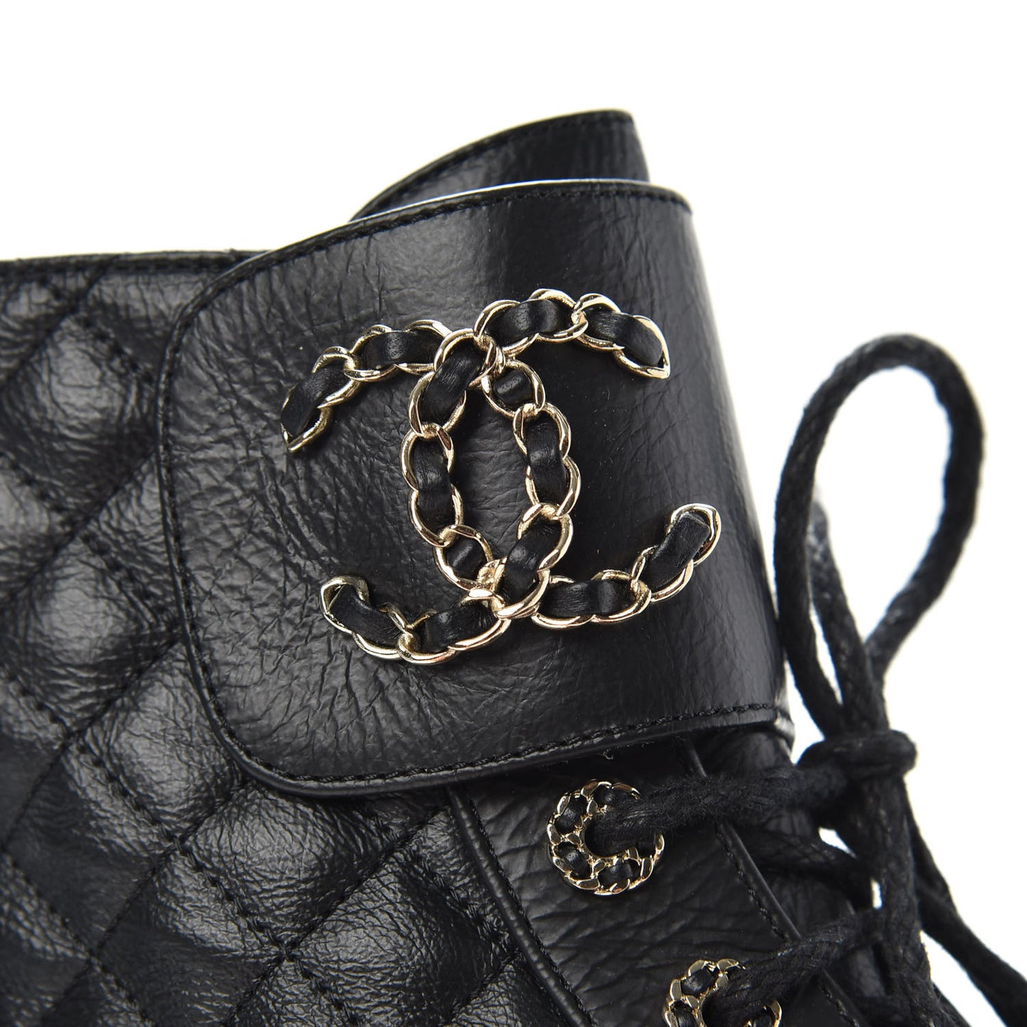 Shiny Goatskin Calfskin Quilted Lace Up Combat Boots 39 Black