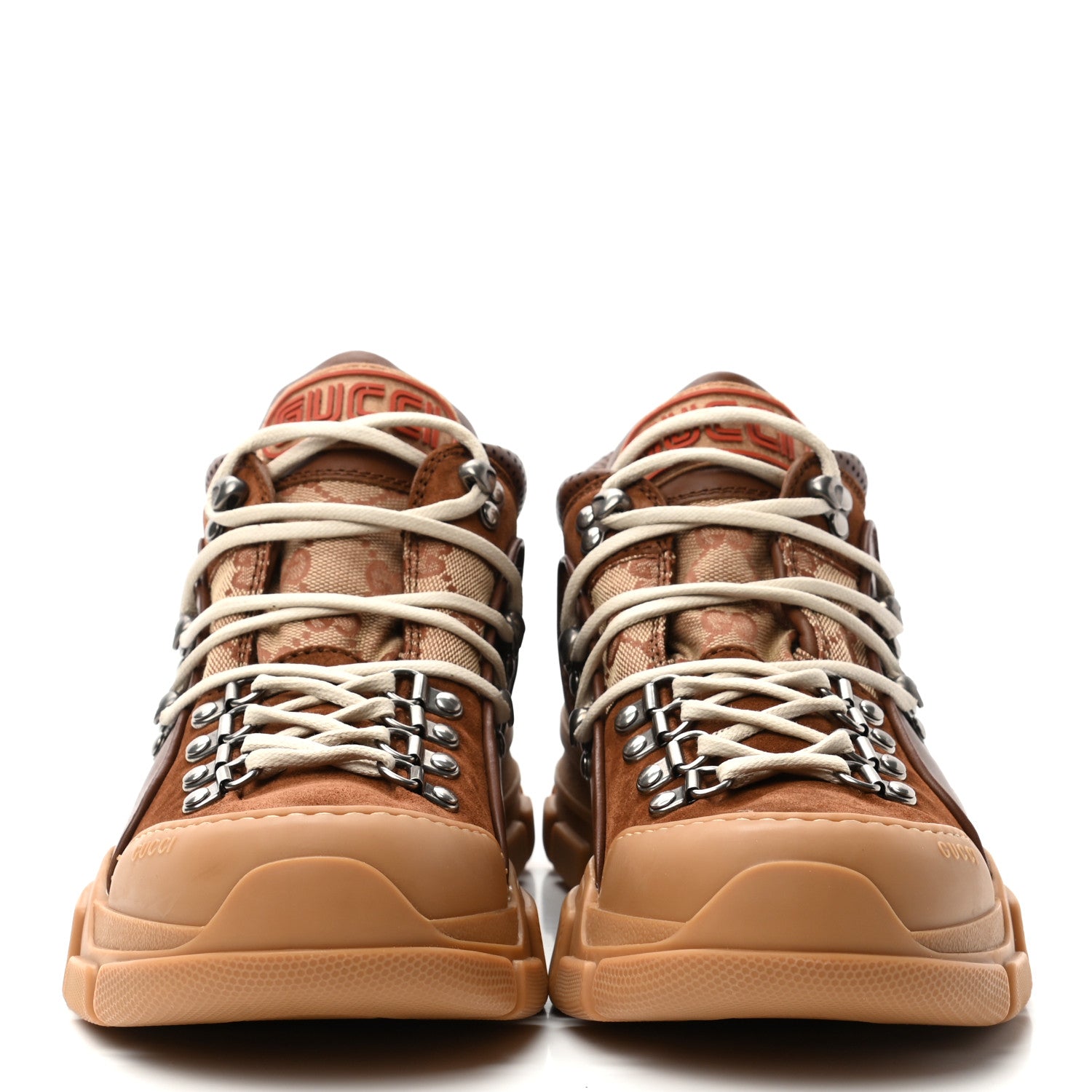 Gucci X SEGA Suede Calfskin GG Monogram Mens Flashtrek Sneakers 7.5 New Cuir Beige Ruggine 2 of 8