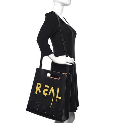 Gucci Calfskin GucciGhost Real Medium XL Tote Black Yellow 2 of 10