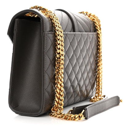 Saint Laurent Grain De Poudre Textured Mixed Matelasse Medium Triquilt Monogram Satchel Fog 3 of 9