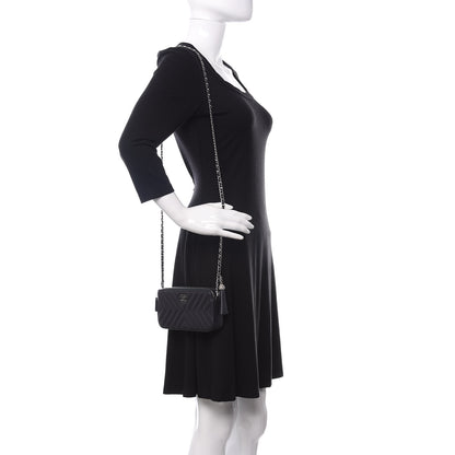 Chanel Calfskin Chevron Quilted Tassel Clutch With Chain Navy 2 of 10
