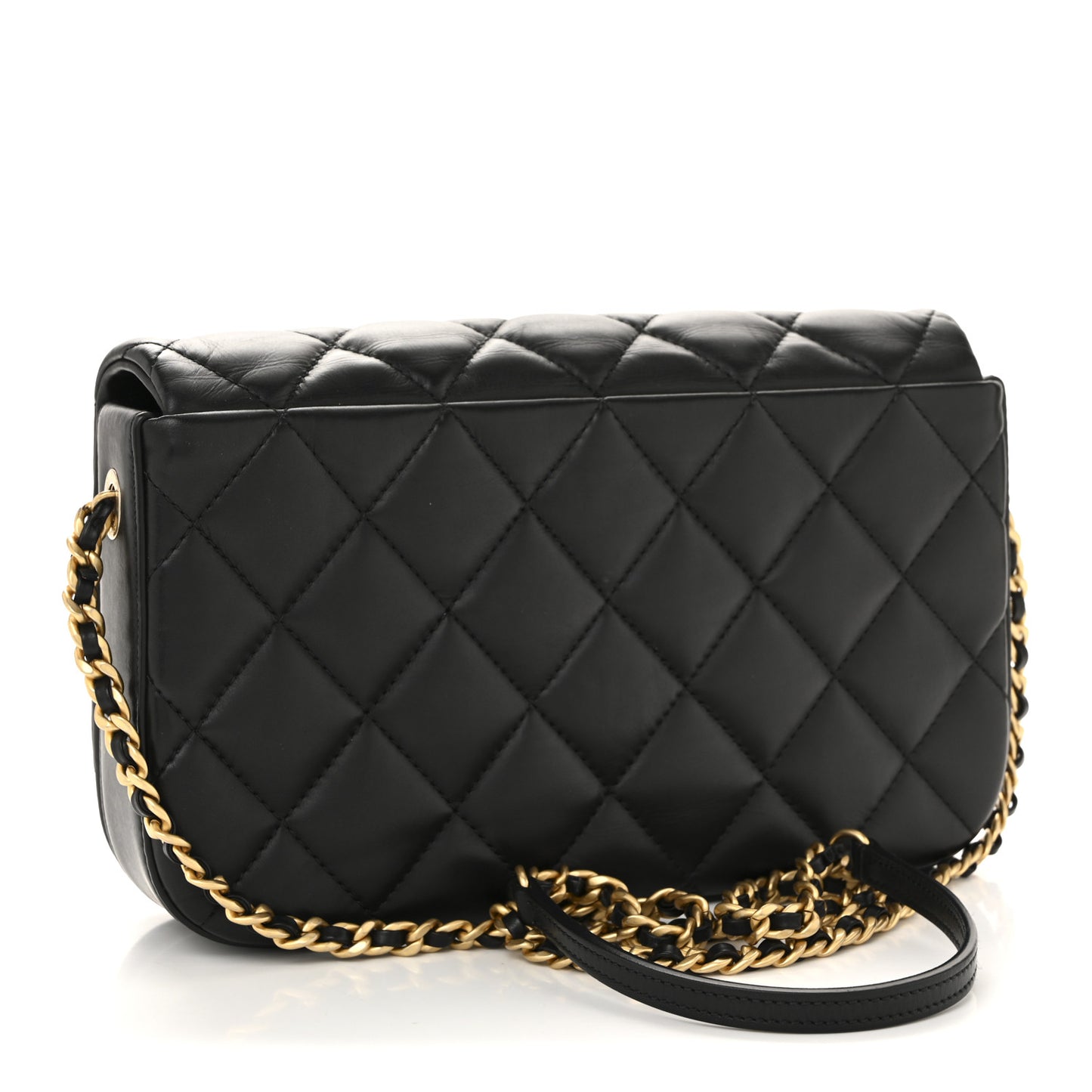 Calfskin Quilted Nailed CC Flap Bag Black