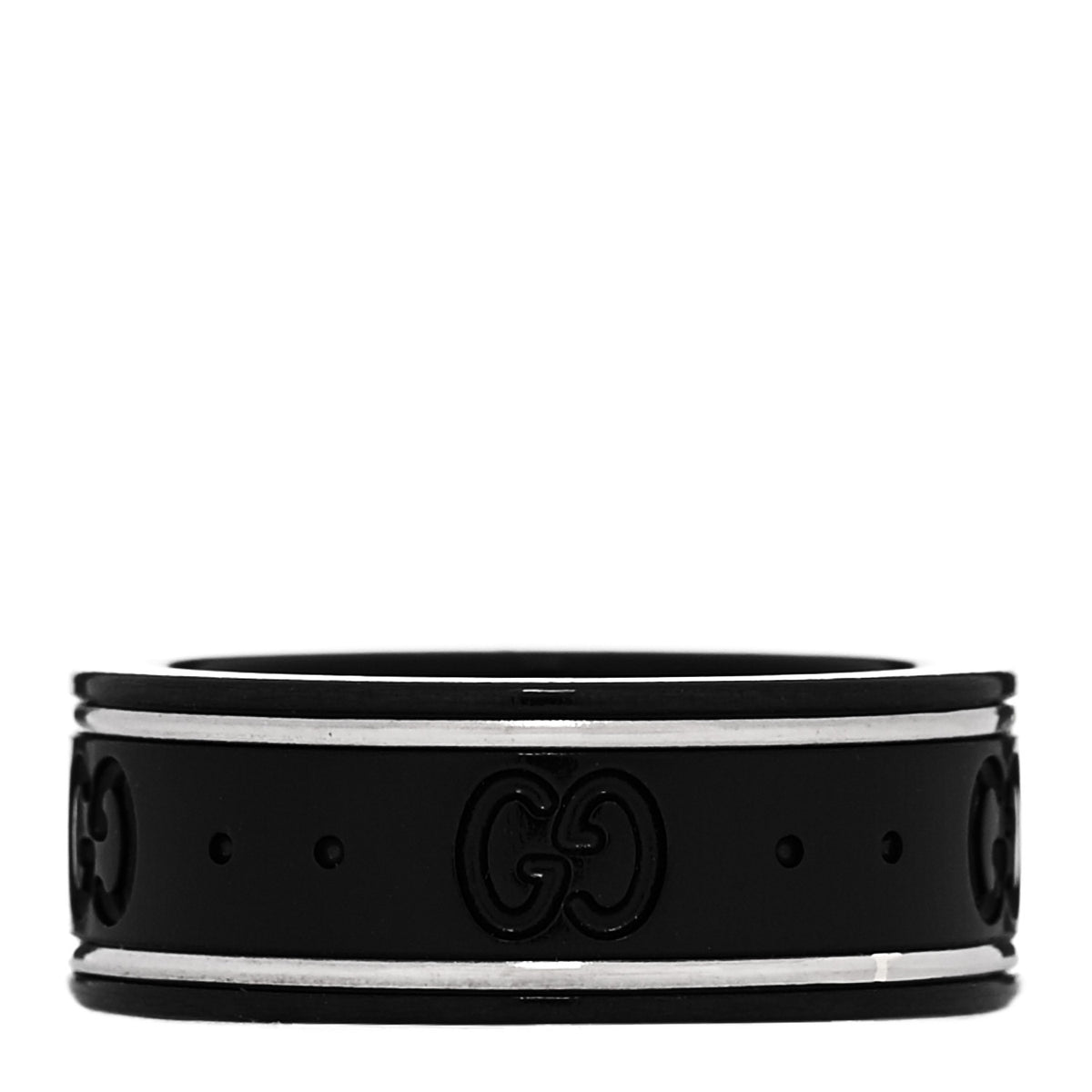 Gucci Black Synthetic Corundum 18K White Gold 7mm Icon Band Ring 49 4.75 1 of 6