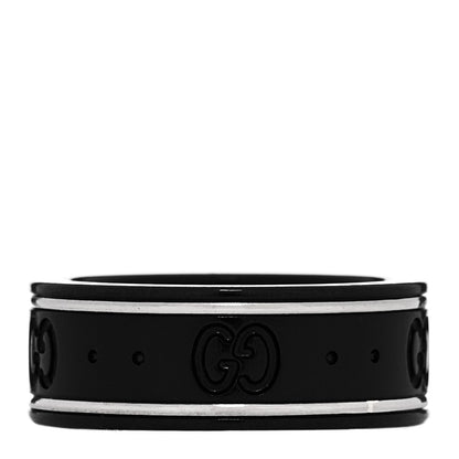 Gucci Black Synthetic Corundum 18K White Gold 7mm Icon Band Ring 49 4.75 1 of 6