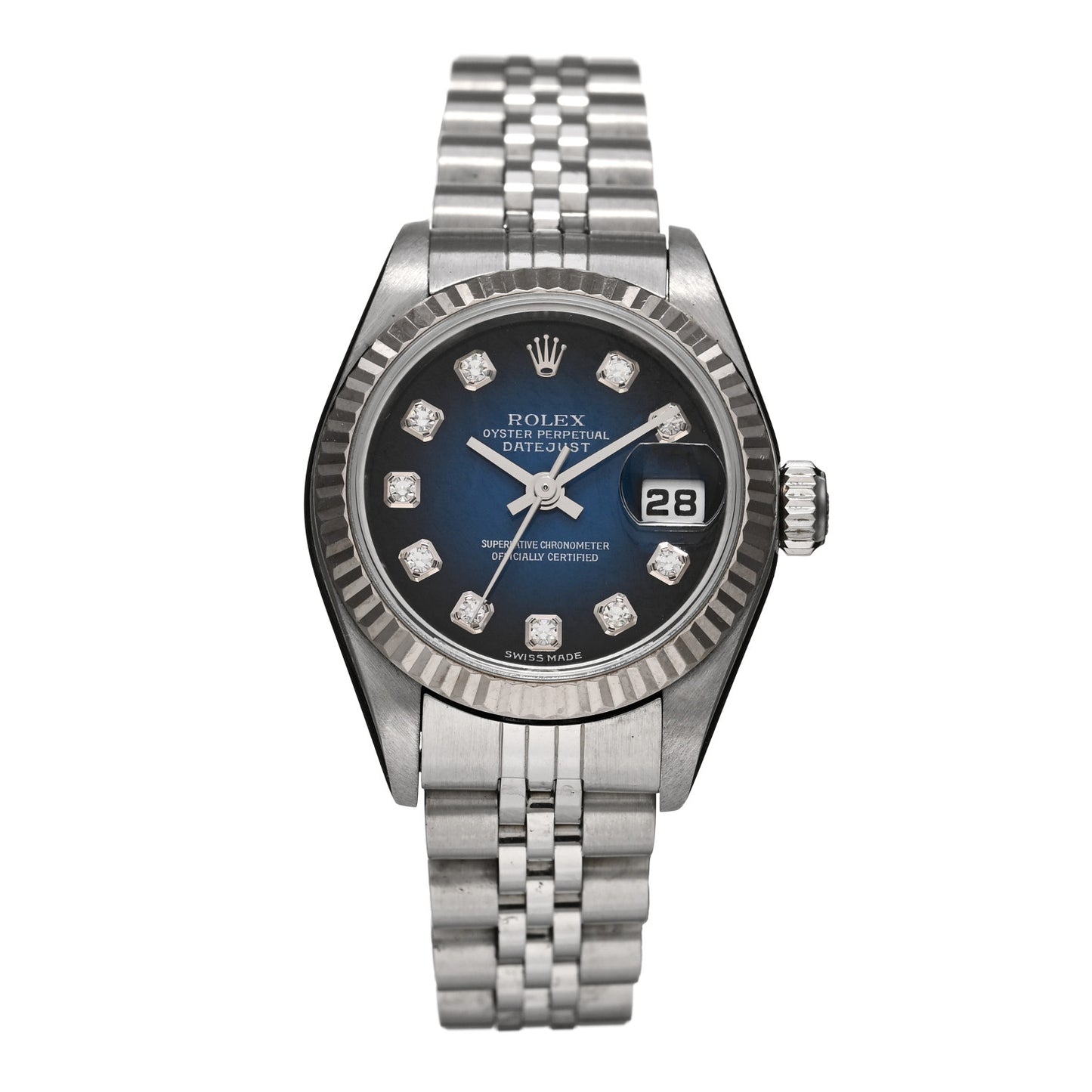 Stainless Steel 18K White Gold Diamond 26mm Oyster Perpetual Datejust Watch Blue Gradient 79174