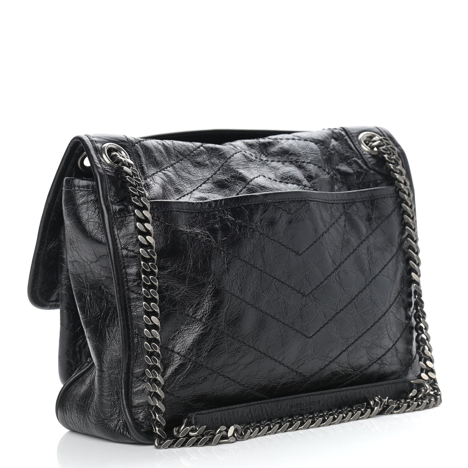 Saint Laurent Crinkled Calfskin Matelasse Monogram Medium Niki Chain Satchel Black 3 of 10