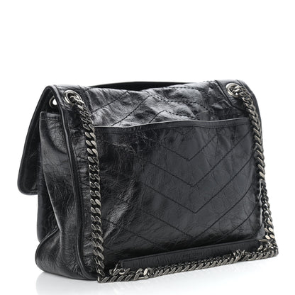 Saint Laurent Crinkled Calfskin Matelasse Monogram Medium Niki Chain Satchel Black 3 of 10