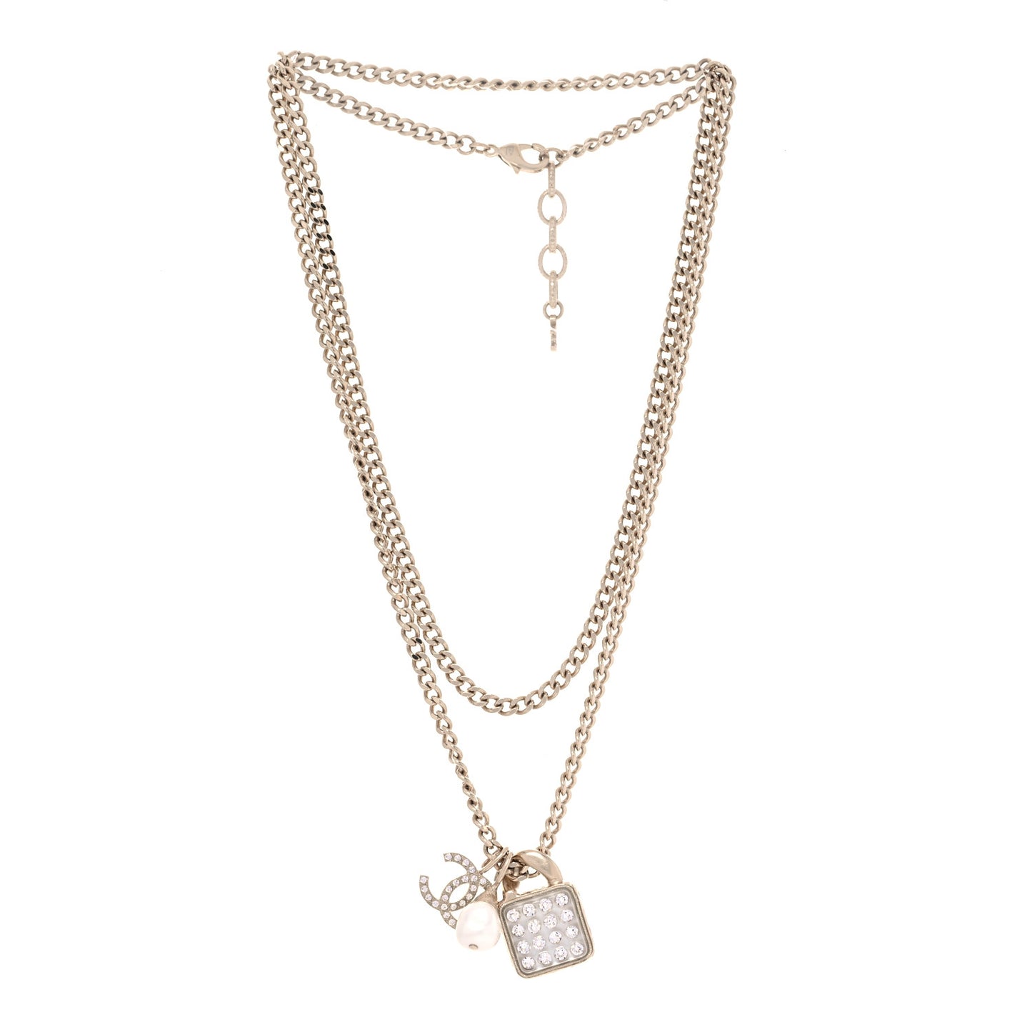 Crystal Pearl Resin CC Drop Multi Strand Chain Necklace Gold Pearly White
