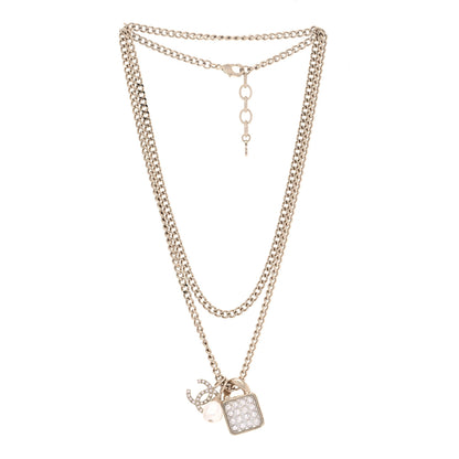 Chanel Crystal Pearl Resin CC Drop Multi Strand Chain Necklace Gold Pearly White 3 of 7