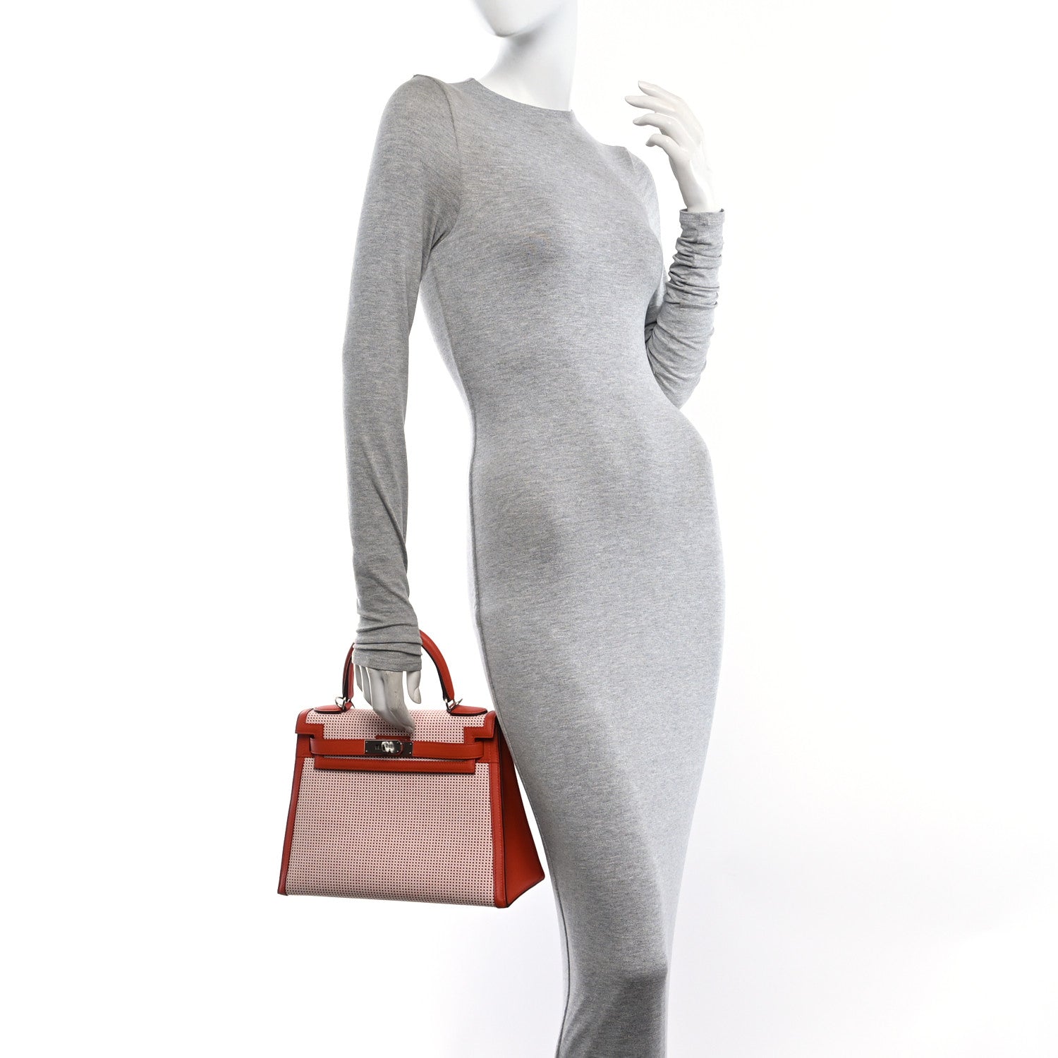 Hermes Toile Quadrille Swift Kelly Sellier 28 Ecru Brique Mauve Terre 2 of 10