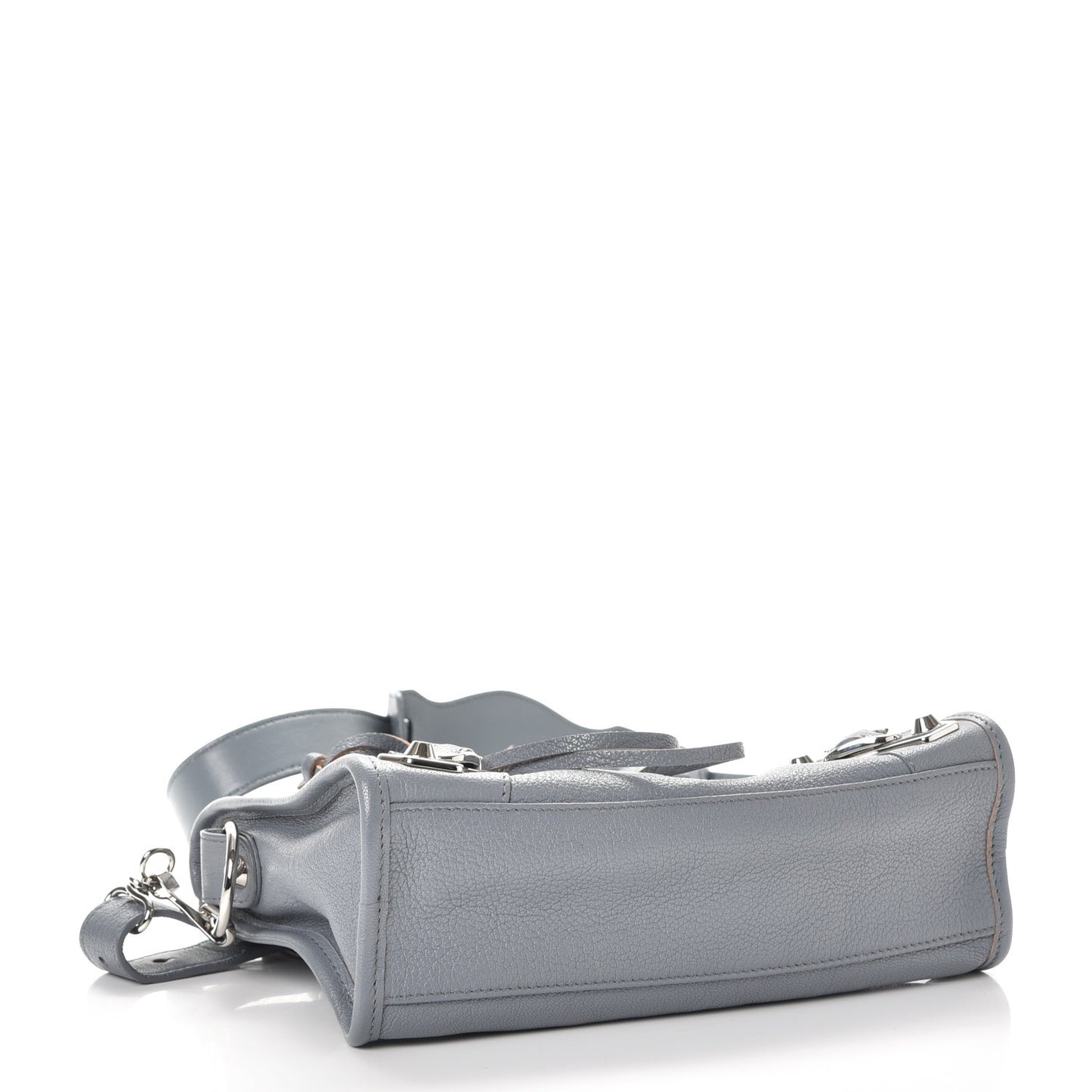 Chevre Silver Metallic Edge Hardware Mini City Bleu Acier