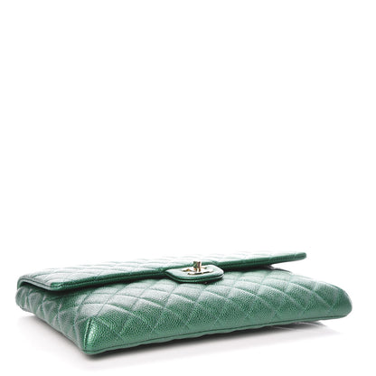 Chanel Metallic Caviar Quilted Flap Clutch Green 4 of 9
