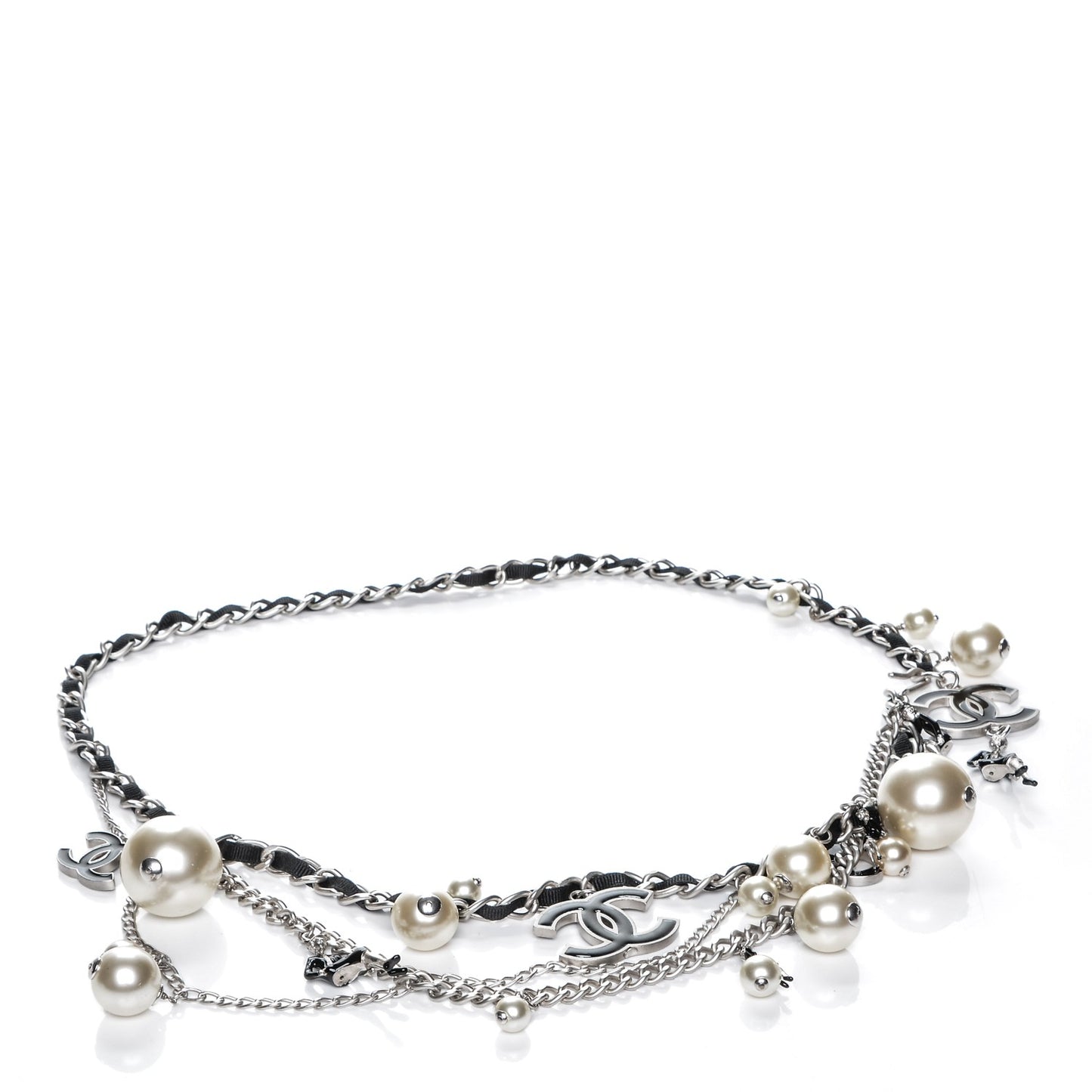 Pearl Enamel CC Chain Belt 80 Silver