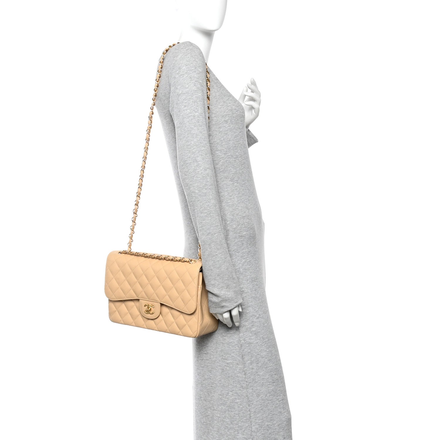 Chanel Caviar Quilted Jumbo Double Flap Light Beige 2 of 11