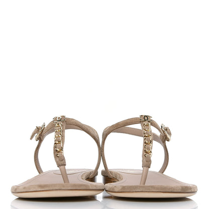 Chanel Suede Calfskin Chain Thong Sandals 37 Beige 2 of 5