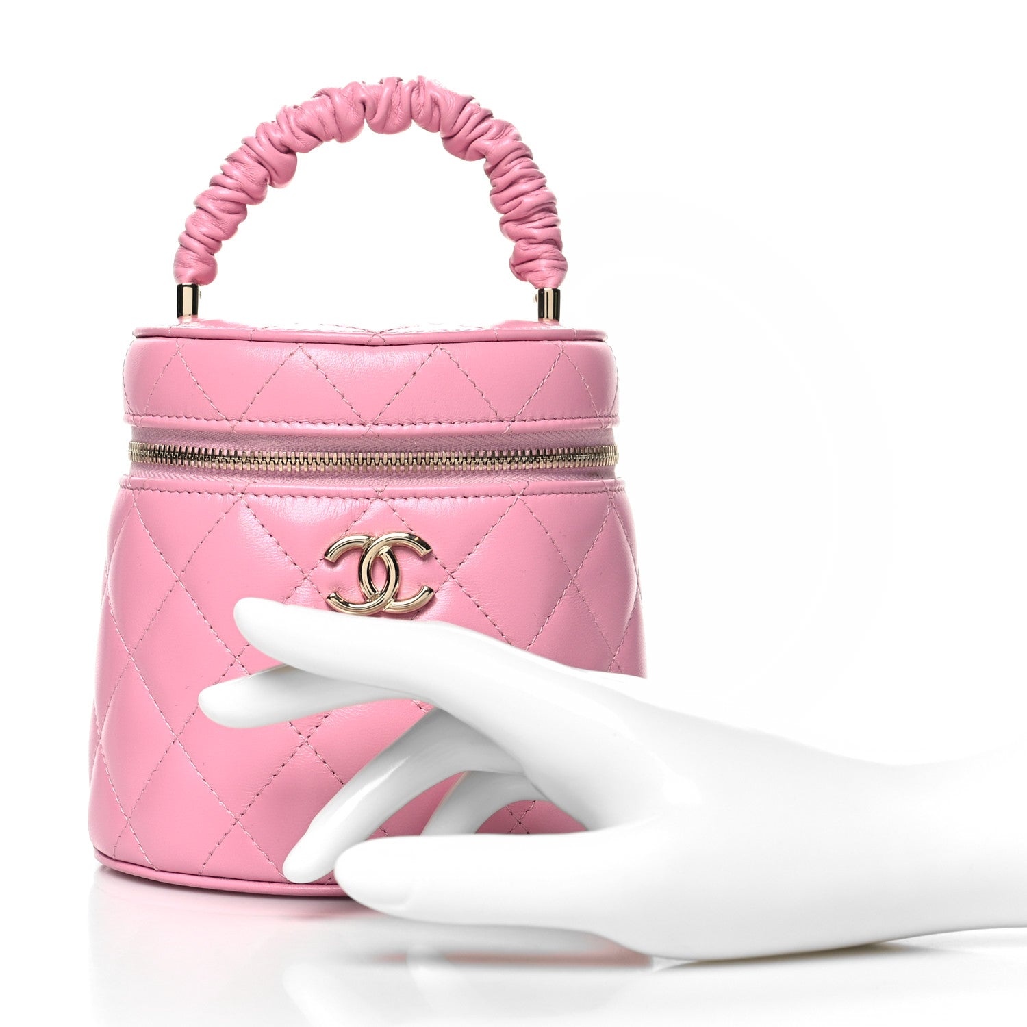 Chanel Lambskin Quilted Ruched Handle Vanity Case Pink 2 of 14