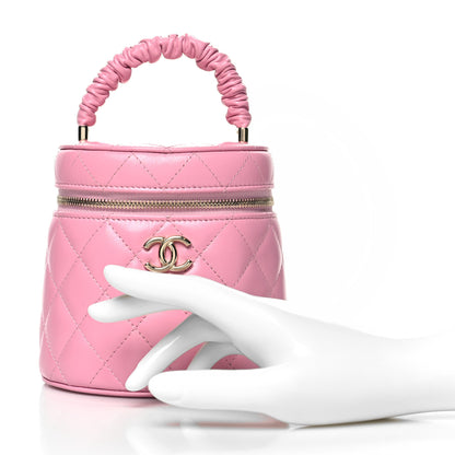 Chanel Lambskin Quilted Ruched Handle Vanity Case Pink 2 of 14