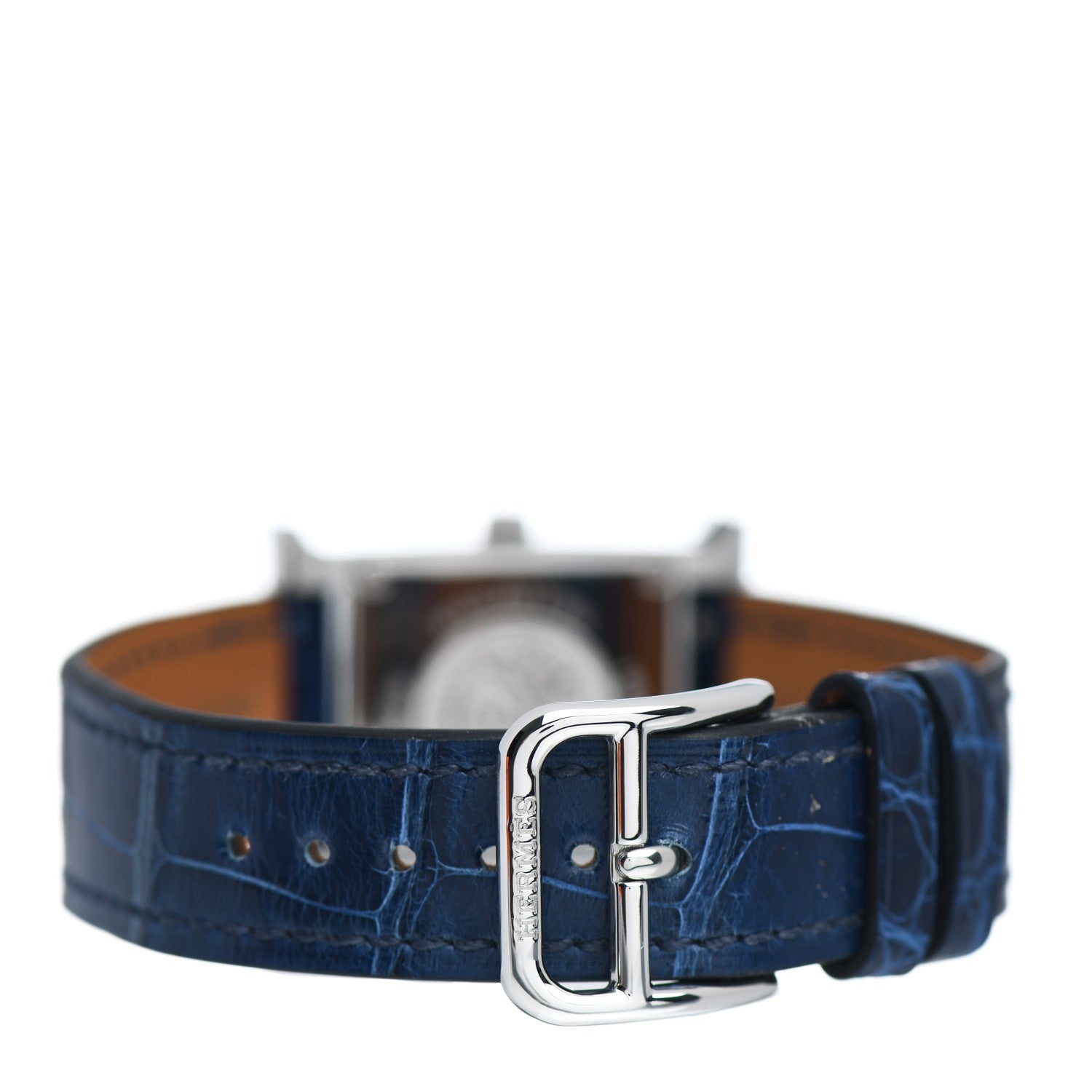 Hermes Stainless Steel Alligator Diamond Bezel Aventurine 21mm Heure H Hour Quartz Watch Bleu Saphir 3 of 5
