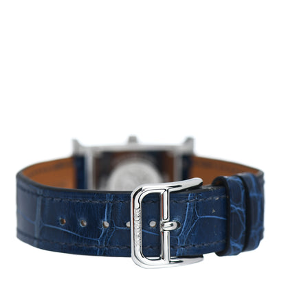 Hermes Stainless Steel Alligator Diamond Bezel Aventurine 21mm Heure H Hour Quartz Watch Bleu Saphir 3 of 5