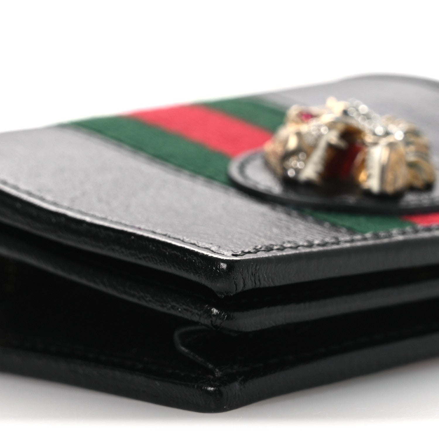 Gucci Calfskin Web Rajah Chain Card Case Wallet Black 8 of 9