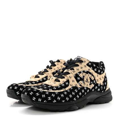 Chanel Nylon Suede Calfskin Printed CC Sneakers 40 Black Beige 3 of 9