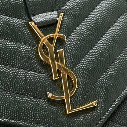 Saint Laurent Grain De Poudre Textured Mixed Matelasse Triquilt Monogram Clutch Vert Fonce 12 of 13