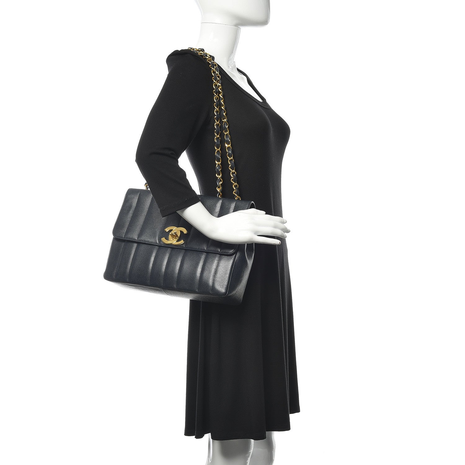 Chanel Caviar Vertical Quilted Jumbo Single Flap Black 2 of 23