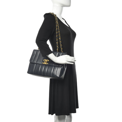 Chanel Caviar Vertical Quilted Jumbo Single Flap Black 2 of 23