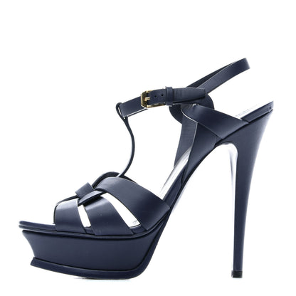 Saint Laurent Calfskin Tribute 105 Platform Sandals 38 New Marine 1 of 9