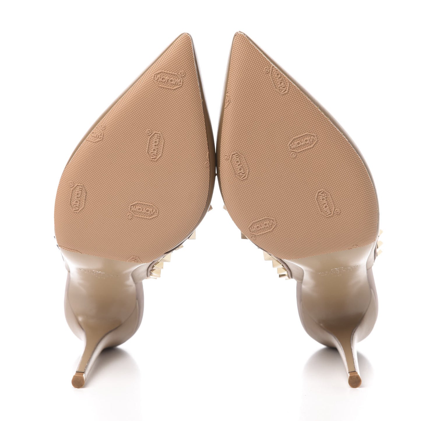 Calfskin Nappa Rockstud Ankle Strap 100mm Pumps 38 Alpaca Poudre