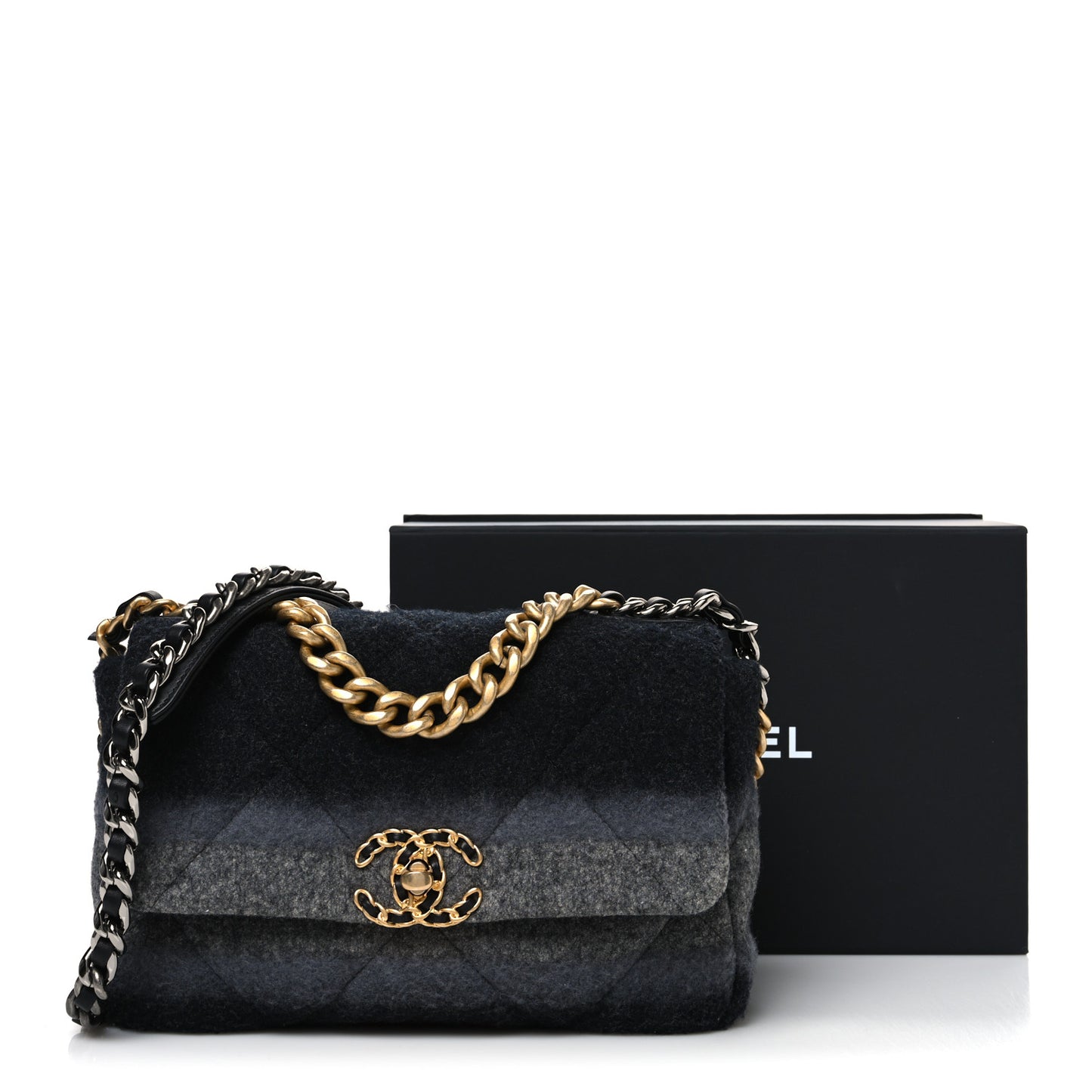 Wool Quilted Medium Chanel 19 Flap Black Grey