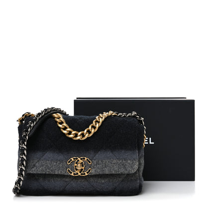 Chanel Wool Quilted Medium Chanel 19 Flap Black Grey 11 of 11