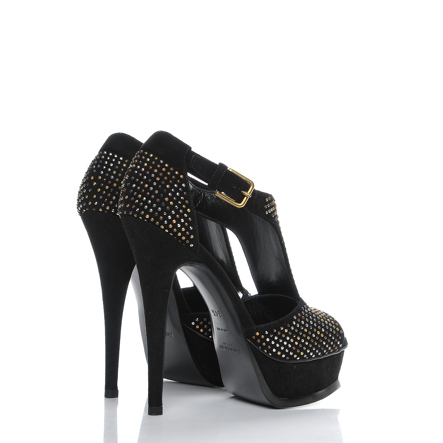 Saint Laurent Suede Studded Tribute 105 Platform Sandals 34.5 Black 4 of 8